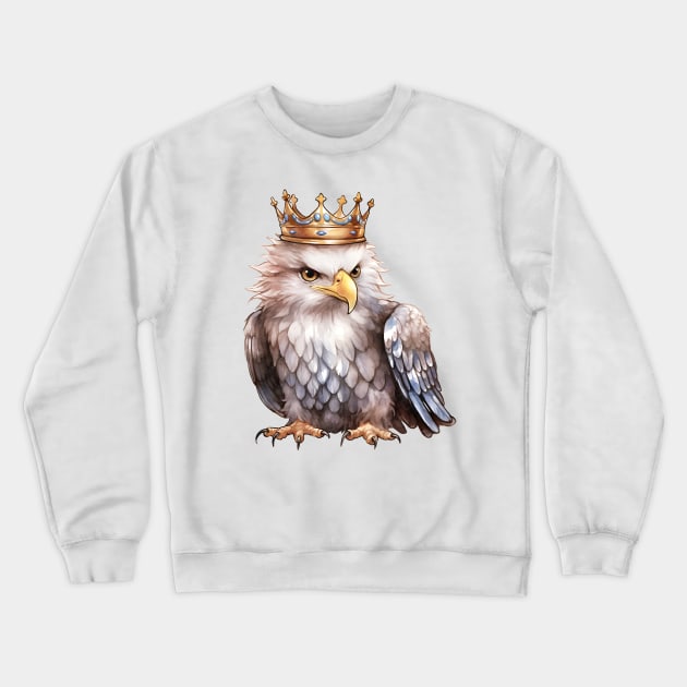 Watercolor Bald Eagle Wearing a Crown Crewneck Sweatshirt by Chromatic Fusion Studio